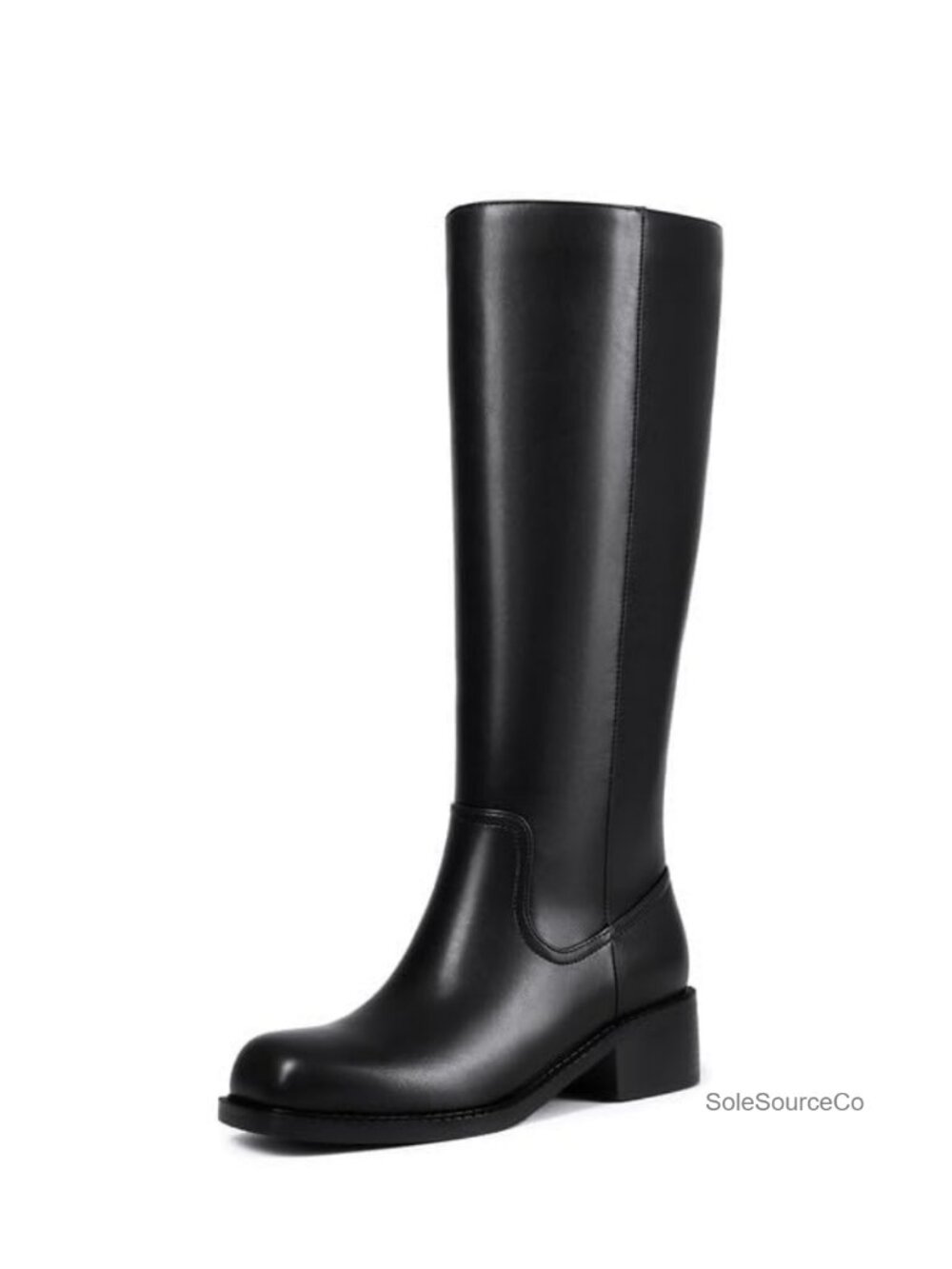 Faux Leather Knee High Boots Square Toe Low Heel Tall